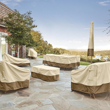 Patio Table & Chair Cover with Umbrella Hole: Water-Resistant Outdoor Furniture Cover for Rectangular/Oval Garden Sets(223x147x58 cm LxWxH).