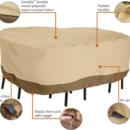 Patio Table & Chair Cover with Umbrella Hole: Water-Resistant Outdoor Furniture Cover for Rectangular/Oval Garden Sets(223x147x58 cm LxWxH).