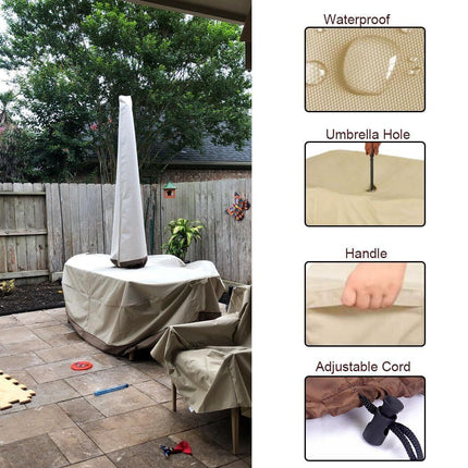 Patio Table & Chair Cover with Umbrella Hole: Water-Resistant Outdoor Furniture Cover for Rectangular/Oval Garden Sets(223x147x58 cm LxWxH).