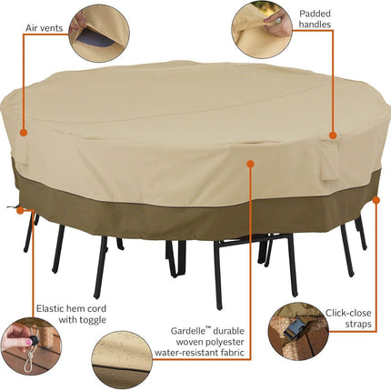 Round Patio Furniture Cover with Umbrella Hole: Waterproof 4-Season Protector for Garden, Balcony Table & Chair Sets(180x60 cm LxH).