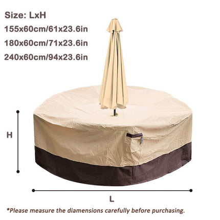 Round Patio Furniture Cover with Umbrella Hole: Waterproof 4-Season Protector for Garden, Balcony Table & Chair Sets(155x60 cm LxH).