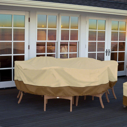 Round Patio Furniture Cover with Umbrella Hole: Waterproof 4-Season Protector for Garden, Balcony Table & Chair Sets(155x60 cm LxH).