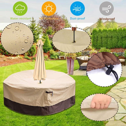Round Patio Furniture Cover with Umbrella Hole: Waterproof 4-Season Protector for Garden, Balcony Table & Chair Sets(155x60 cm LxH).