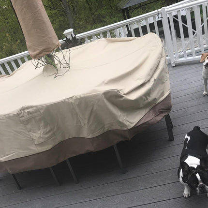 Round Patio Furniture Cover with Umbrella Hole: Waterproof 4-Season Protector for Garden, Balcony Table & Chair Sets(155x60 cm LxH).
