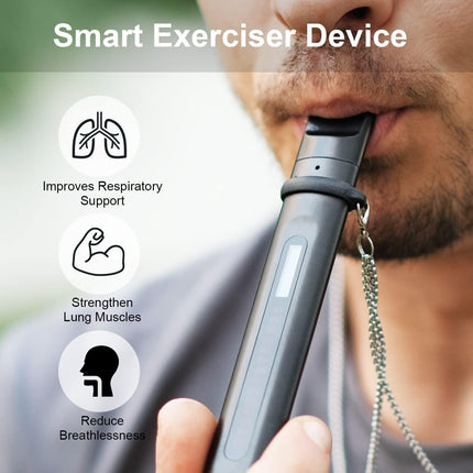 Portable Smart Breathing Trainer – Rechargeable Respiratory Exercise Device with LED Progress Bar | Boost Lung Capacity & Endurance for Athletes, Runners & Fitness Enthusiasts.