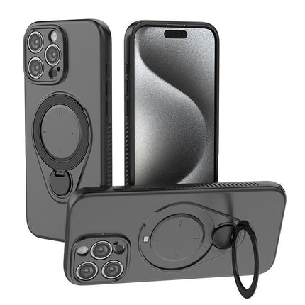 Magnetic Shockproof Case with 360-Degree Rotating Ring Stand for iPhone 16 Pro Max – Slim Protective Phone Cover with Airbag Corners and Wireless Charging Support for Home, Office, Travel and Daily Use (Black).