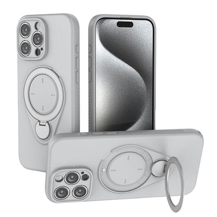Magnetic Shockproof Case with 360-Degree Rotating Ring Stand for iPhone 16 Pro – Slim Protective Phone Cover with Airbag Corners and Wireless Charging Support for Home, Office, Travel and Daily Use (Grey).