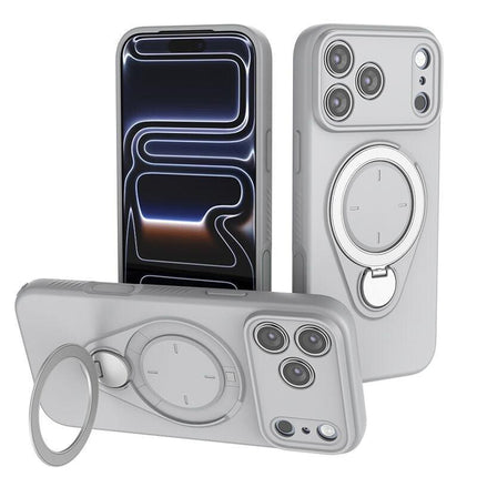 Magnetic Shockproof Phone Case with 360-Degree Rotating Ring Stand and Wireless Charging Support for iPhone 17 Pro – Slim Protective Cover Designed for Home Use, Office Work, Travel, Commuting and Everyday On-the-Go Lifestyle (Grey).