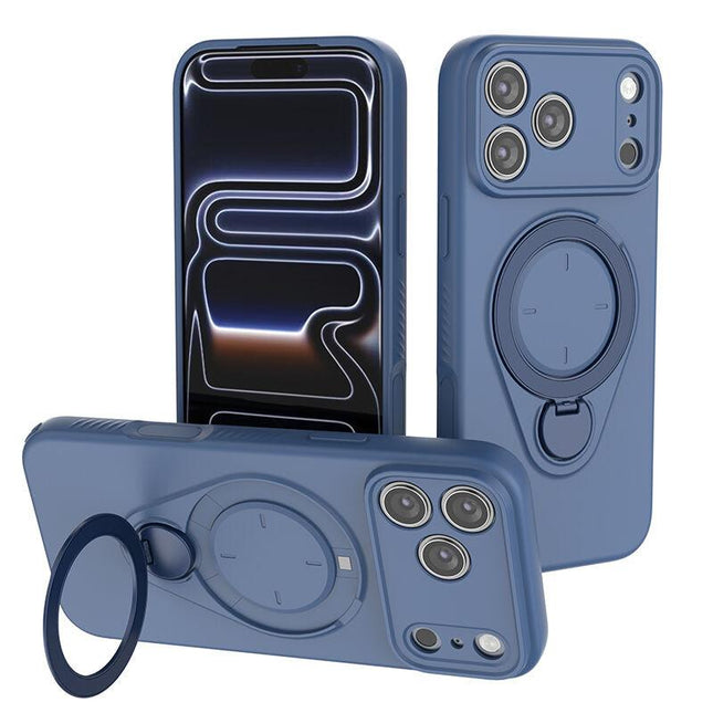 Magnetic Shockproof Phone Case with 360-Degree Rotating Ring Stand and Wireless Charging Support for iPhone 17 Pro – Slim Protective Cover Designed for Home Use, Office Work, Travel, Commuting and Everyday On-the-Go Lifestyle (Blue).