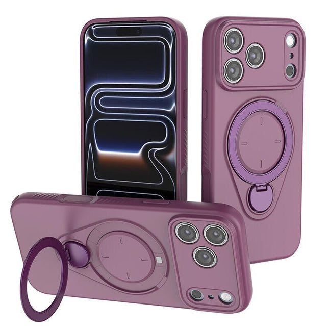 Magnetic Shockproof Phone Case with 360-Degree Rotating Ring Stand and Wireless Charging Support for iPhone 17 Pro – Slim Protective Cover Designed for Home Use, Office Work, Travel, Commuting and Everyday On-the-Go Lifestyle (Purple).