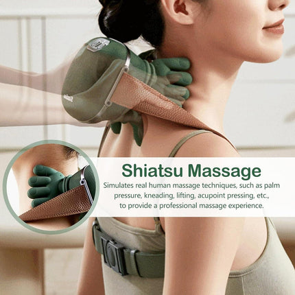Hand-Like Neck & Shoulder Massager with 4D Kneading and Heat – Portable Massage Device for Back, Legs, and Neck Relaxation (Forest Green).