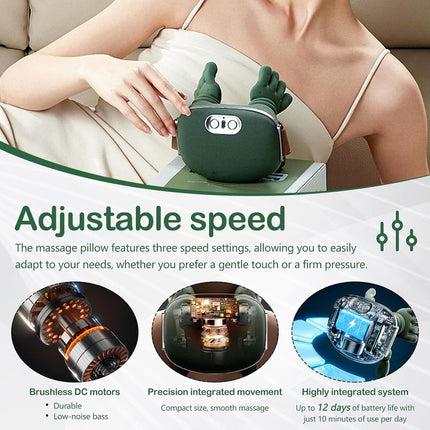 Hand-Like Neck & Shoulder Massager with 4D Kneading and Heat – Portable Massage Device for Back, Legs, and Neck Relaxation (Forest Green).