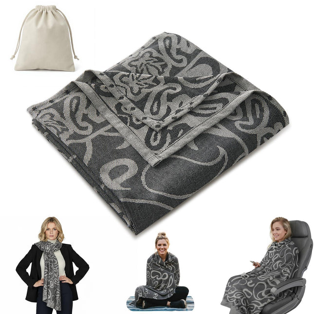 Premium Travel Blanket – Ultra-Soft Knit Wrap for Airplane, Car, Office Naps, and Gifts – Lightweight, Breathable, and Stylish with Storage Bag (Black).
