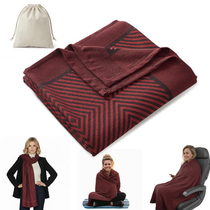 Premium Travel Blanket – Ultra-Soft Knit Wrap for Airplane, Car, Office Naps, and Gifts – Lightweight, Breathable, and Stylish with Storage Bag (Red).