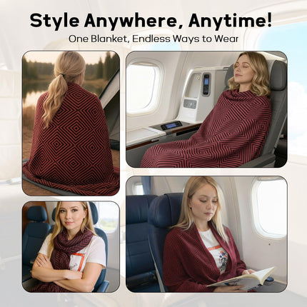 Premium Travel Blanket – Ultra-Soft Knit Wrap for Airplane, Car, Office Naps, and Gifts – Lightweight, Breathable, and Stylish with Storage Bag (Red).