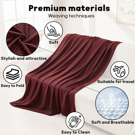 Premium Travel Blanket – Ultra-Soft Knit Wrap for Airplane, Car, Office Naps, and Gifts – Lightweight, Breathable, and Stylish with Storage Bag (Red).