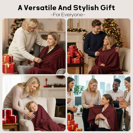Premium Travel Blanket – Ultra-Soft Knit Wrap for Airplane, Car, Office Naps, and Gifts – Lightweight, Breathable, and Stylish with Storage Bag (Red).