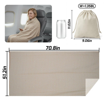 Premium Travel Blanket – Ultra-Soft Knit Wrap for Airplane, Car, Office Naps, and Gifts – Lightweight, Breathable, and Stylish with Storage Bag (Khaki).