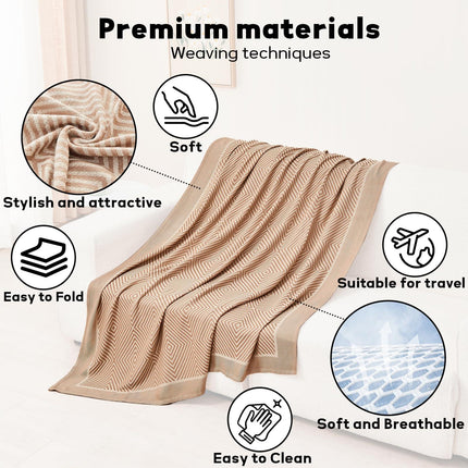 Premium Travel Blanket – Ultra-Soft Knit Wrap for Airplane, Car, Office Naps, and Gifts – Lightweight, Breathable, and Stylish with Storage Bag (Khaki).