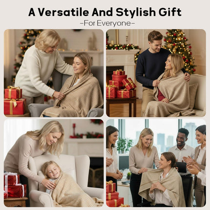 Premium Travel Blanket – Ultra-Soft Knit Wrap for Airplane, Car, Office Naps, and Gifts – Lightweight, Breathable, and Stylish with Storage Bag (Khaki).