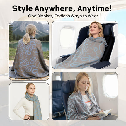 Premium Travel Blanket – Ultra-Soft Knit Wrap for Airplane, Car, Office Naps, and Gifts – Lightweight, Breathable, and Stylish with Storage Bag (Blue).