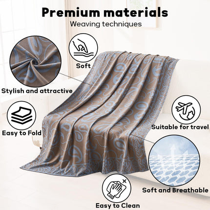 Premium Travel Blanket – Ultra-Soft Knit Wrap for Airplane, Car, Office Naps, and Gifts – Lightweight, Breathable, and Stylish with Storage Bag (Blue).