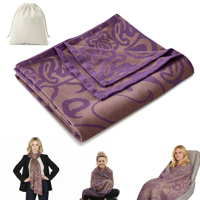 Premium Travel Blanket – Ultra-Soft Knit Wrap for Airplane, Car, Office Naps, and Gifts – Lightweight, Breathable, and Stylish with Storage Bag (Purple).