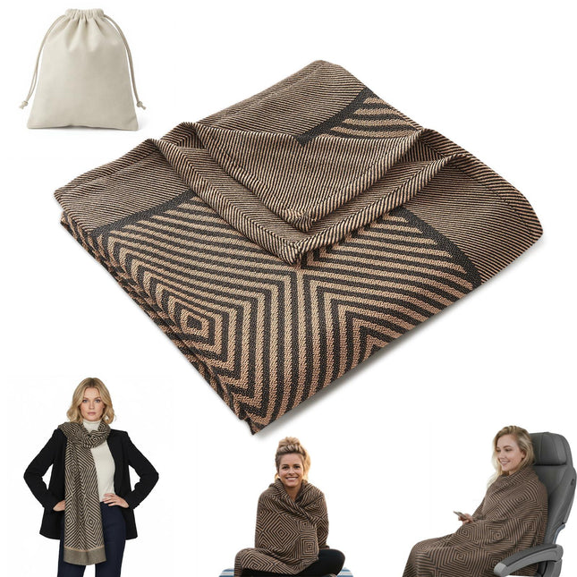 Premium Travel Blanket – Ultra-Soft Knit Wrap for Airplane, Car, Office Naps, and Gifts – Lightweight, Breathable, and Stylish with Storage Bag (Brown).