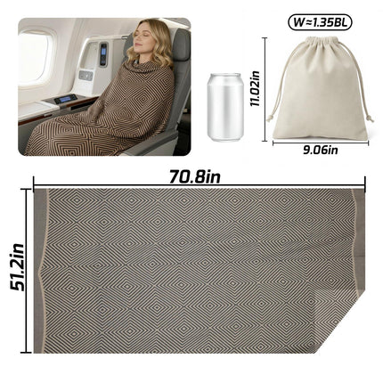 Premium Travel Blanket – Ultra-Soft Knit Wrap for Airplane, Car, Office Naps, and Gifts – Lightweight, Breathable, and Stylish with Storage Bag (Brown).