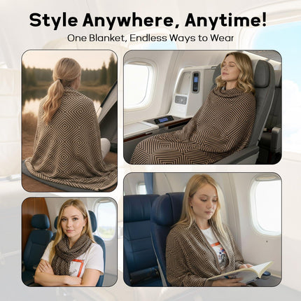 Premium Travel Blanket – Ultra-Soft Knit Wrap for Airplane, Car, Office Naps, and Gifts – Lightweight, Breathable, and Stylish with Storage Bag (Brown).