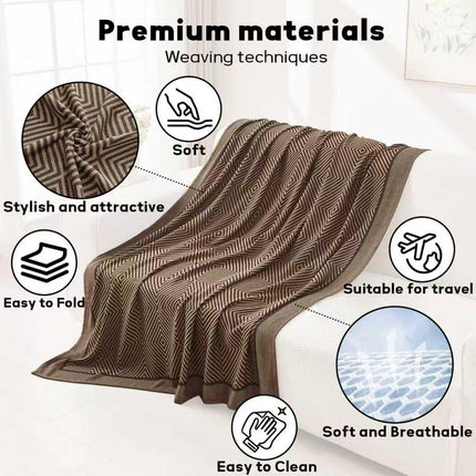 Premium Travel Blanket – Ultra-Soft Knit Wrap for Airplane, Car, Office Naps, and Gifts – Lightweight, Breathable, and Stylish with Storage Bag (Brown).