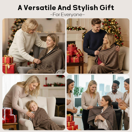 Premium Travel Blanket – Ultra-Soft Knit Wrap for Airplane, Car, Office Naps, and Gifts – Lightweight, Breathable, and Stylish with Storage Bag (Brown).