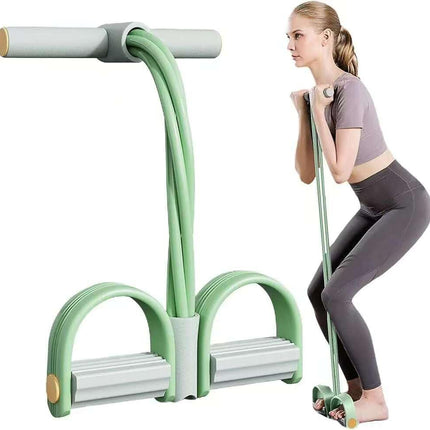 Multi-Function 6-Tube Resistance Band with Foot Pedal – 2M Stretchable Home Workout Equipment for Full Body Exercise – Adjustable Tension for Arms, Legs, Waist & Abs – Compact Design (Green).