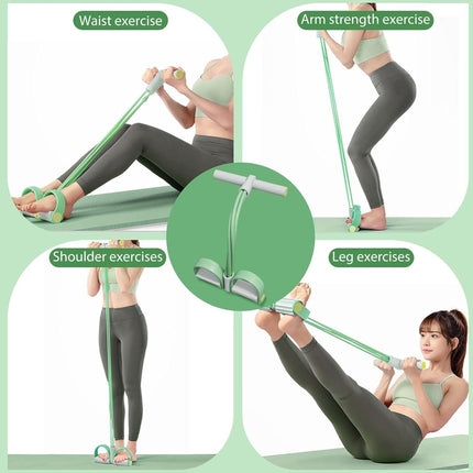 Multi-Function 6-Tube Resistance Band with Foot Pedal – 2M Stretchable Home Workout Equipment for Full Body Exercise – Adjustable Tension for Arms, Legs, Waist & Abs – Compact Design (Green).