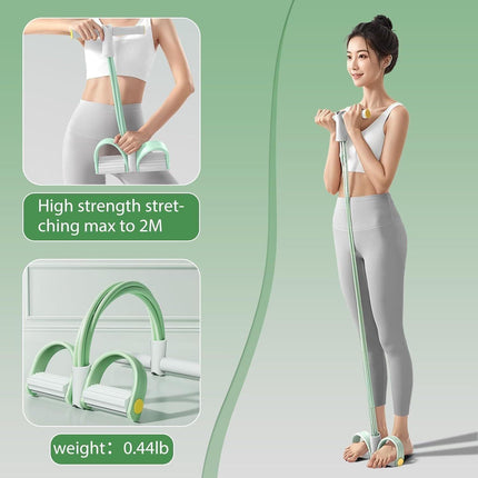 Multi-Function 6-Tube Resistance Band with Foot Pedal – 2M Stretchable Home Workout Equipment for Full Body Exercise – Adjustable Tension for Arms, Legs, Waist & Abs – Compact Design (Green).
