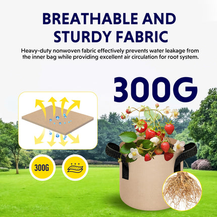 5-Pack 10-Gallon Fabric Grow Bags – Heavy-Duty Breathable Non-Woven Plant Pots with Handles for Vegetables, Herbs, Flowers (Camel).
