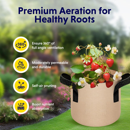 5-Pack 10-Gallon Fabric Grow Bags – Heavy-Duty Breathable Non-Woven Plant Pots with Handles for Vegetables, Herbs, Flowers (Camel).