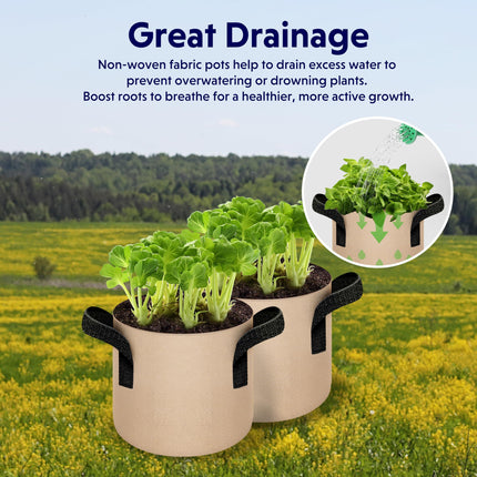 10-Pack 3-Gallon Fabric Grow Bags – Heavy-Duty Breathable Non-Woven Plant Pots with Handles for Vegetables, Herbs, Flowers (Camel).