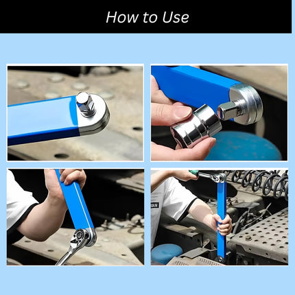 Blue Offset Extension Wrench Set – 15.35" Long, 1/4", 3/8", 1/2" Square Drive Adapters & 1/4" Socket | Ideal for Tight Spaces.