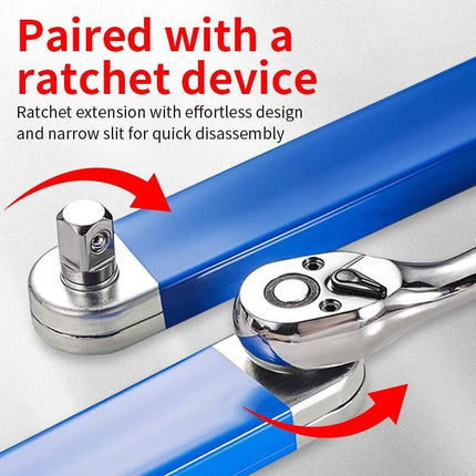 Blue Offset Extension Wrench Set – 15.35" Long, 1/4", 3/8", 1/2" Square Drive Adapters & 1/4" Socket | Ideal for Tight Spaces.