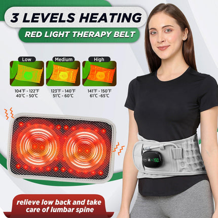 Inflatable Heating Massage Waist Belt with 3-Level Heat & Vibration – Cordless Back Support for Men and Women (Gray).