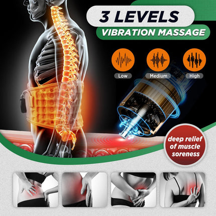 Inflatable Heating Massage Waist Belt with 3-Level Heat & Vibration – Cordless Back Support for Men and Women (Gray).