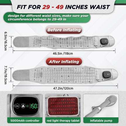 Inflatable Heating Massage Waist Belt with 3-Level Heat & Vibration – Cordless Back Support for Men and Women (Gray).