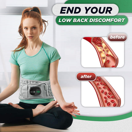 Inflatable Heating Massage Waist Belt with 3-Level Heat & Vibration – Cordless Back Support for Men and Women (Gray).