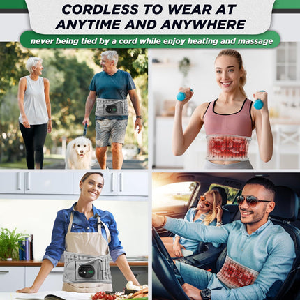 Inflatable Heating Massage Waist Belt with 3-Level Heat & Vibration – Cordless Back Support for Men and Women (Gray).