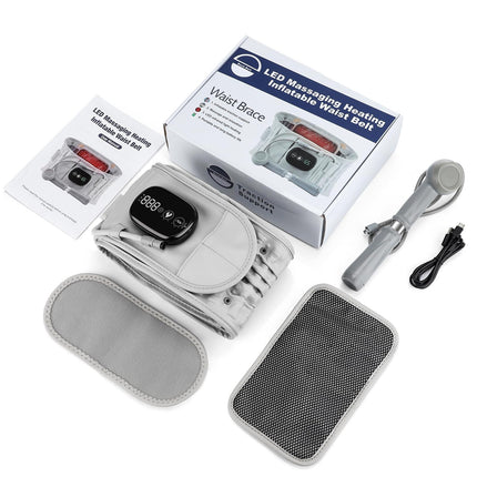 Inflatable Heating Massage Waist Belt with 3-Level Heat & Vibration – Cordless Back Support for Men and Women (Gray).
