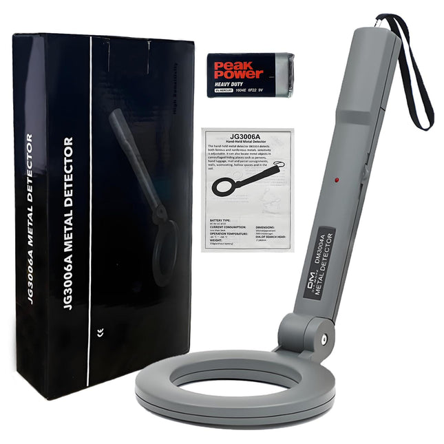 Portable Handheld Metal Detector with 180° Rotating Probe – Foldable Design, LED Indicator & Alarm, Ideal for Security Checks, Schools, Airports, and Outdoor Use (Gray).