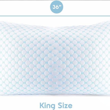 King Size Cooling Pillow with Shredded Memory Foam & Gel Infusion – Adjustable Loft, Breathable Dual-Sided Cover, 20" x 36" (Blue) | Other Sizes Available in Store.