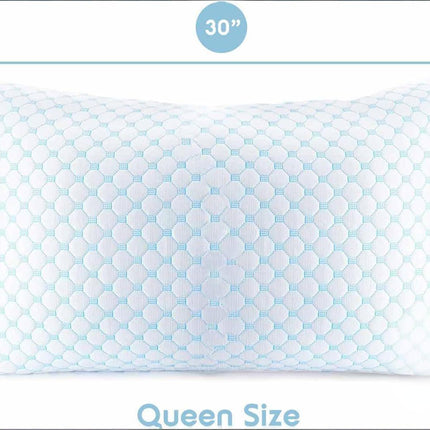 Queen Size Cooling Pillow with Shredded Memory Foam & Gel Infusion – Adjustable Loft, Breathable Dual-Sided Cover, 20" x 30" (Blue) | Other Sizes Available in Store.