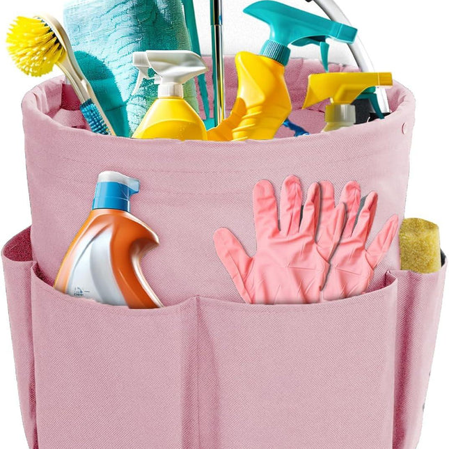 Pink Foldable Cleaning Caddy with 6 Outer Pockets: 17L Collapsible Storage Basket for Household, Bathroom, Picnic & Beach – Durable Oxford Cloth Organizer | Other colors available in store.